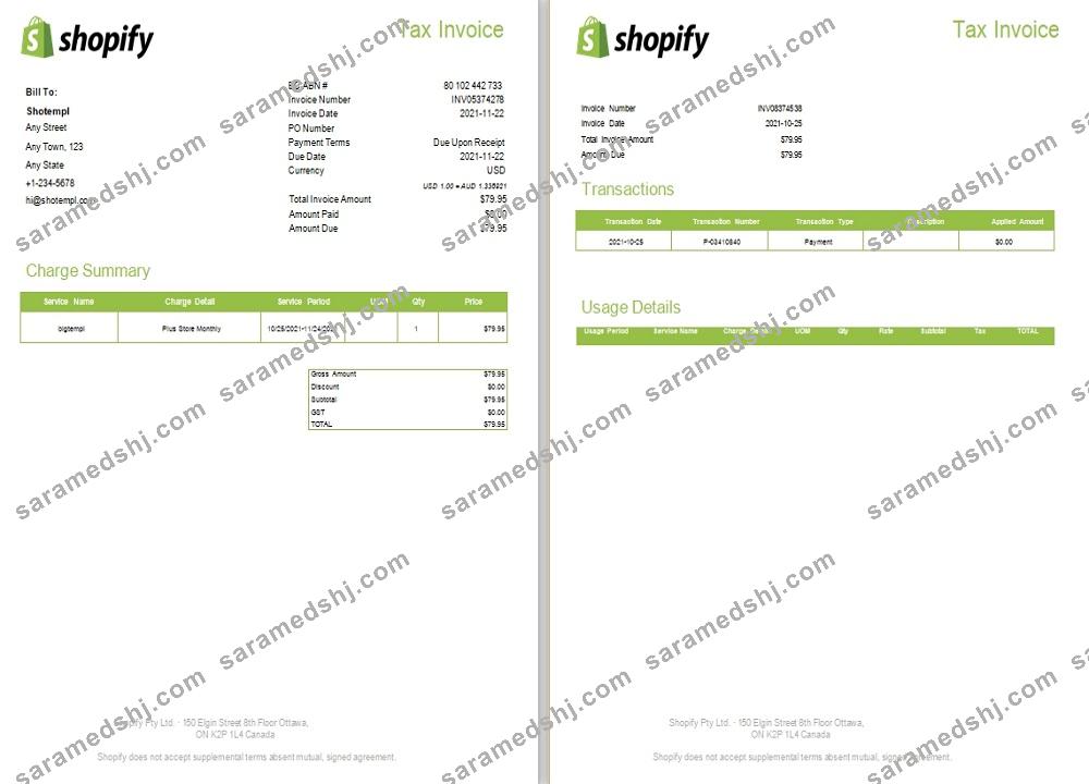 Canada Shopify tax invoice